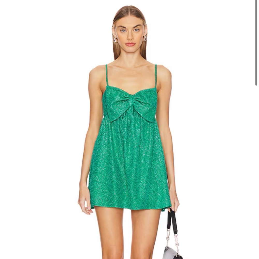 Best Bow Mini Dress in Green Confetti